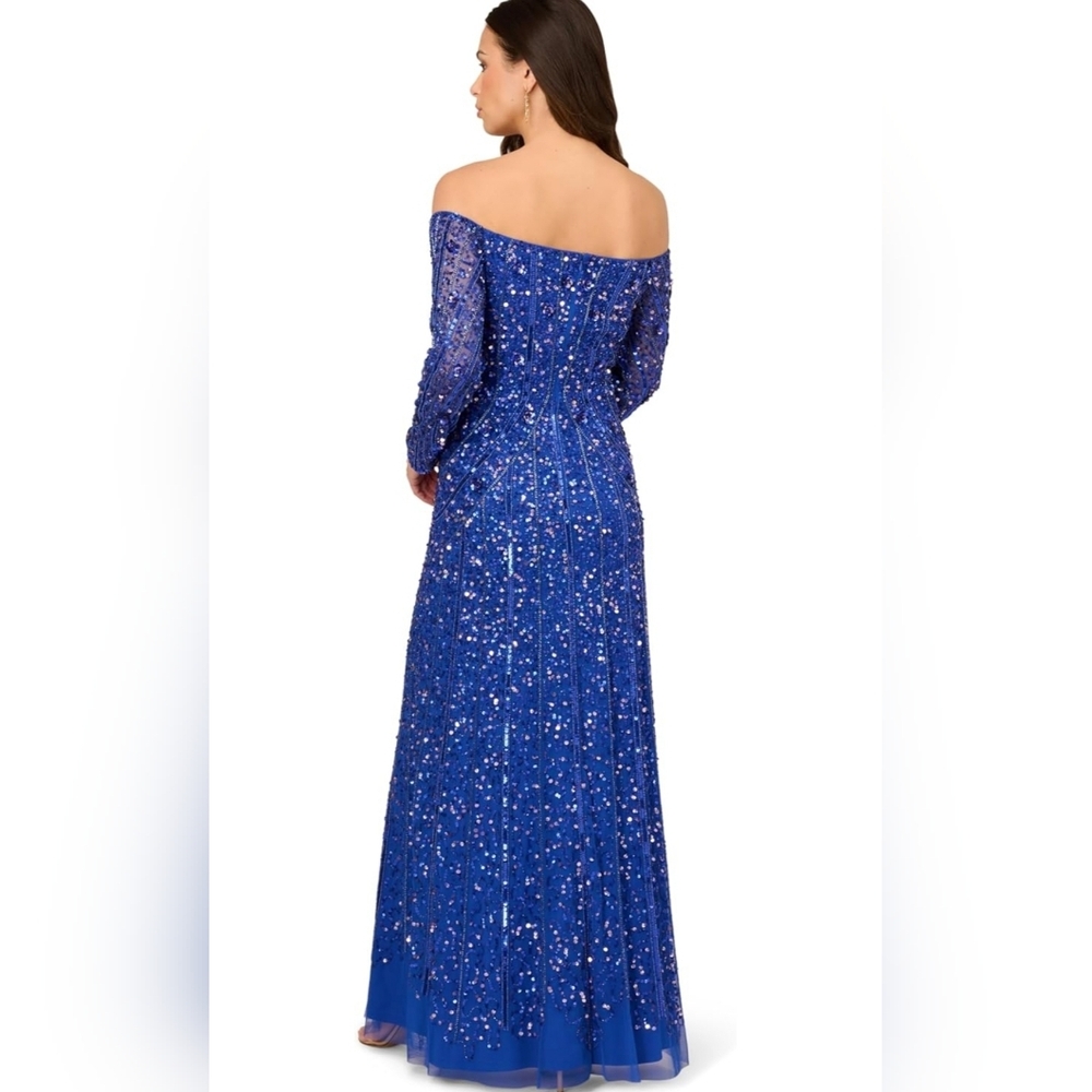 Adrianna Papell Womens Beaded Off Shoulder Gown - Picture 3 of 6
